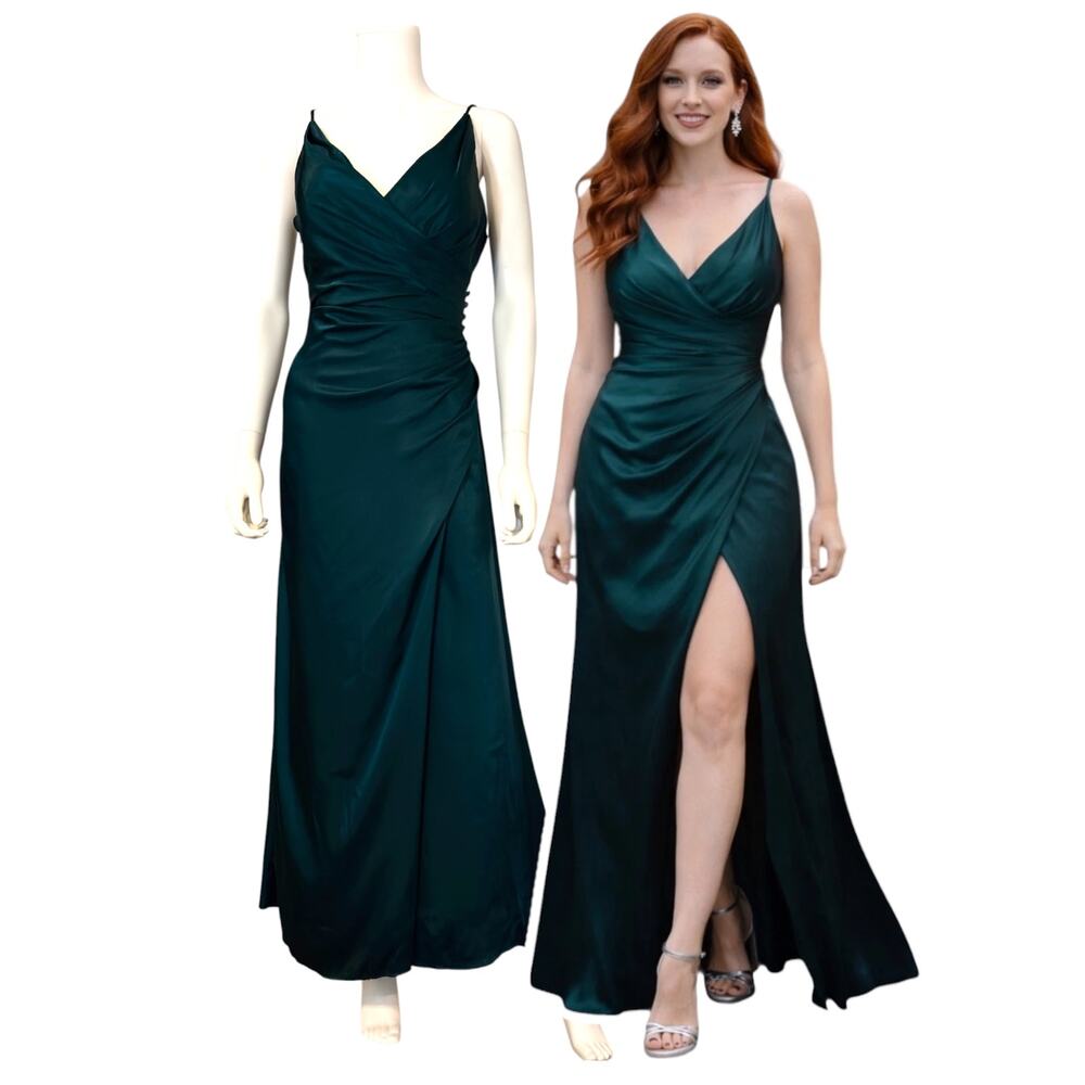 Galina Signature Green Dress Size 12 Gown Draped Maxi Formal Goddess Grecian
